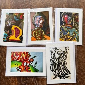 (5) Abstract Art - photo prints Omid Bossi's art. 5x7 blank card & envelope